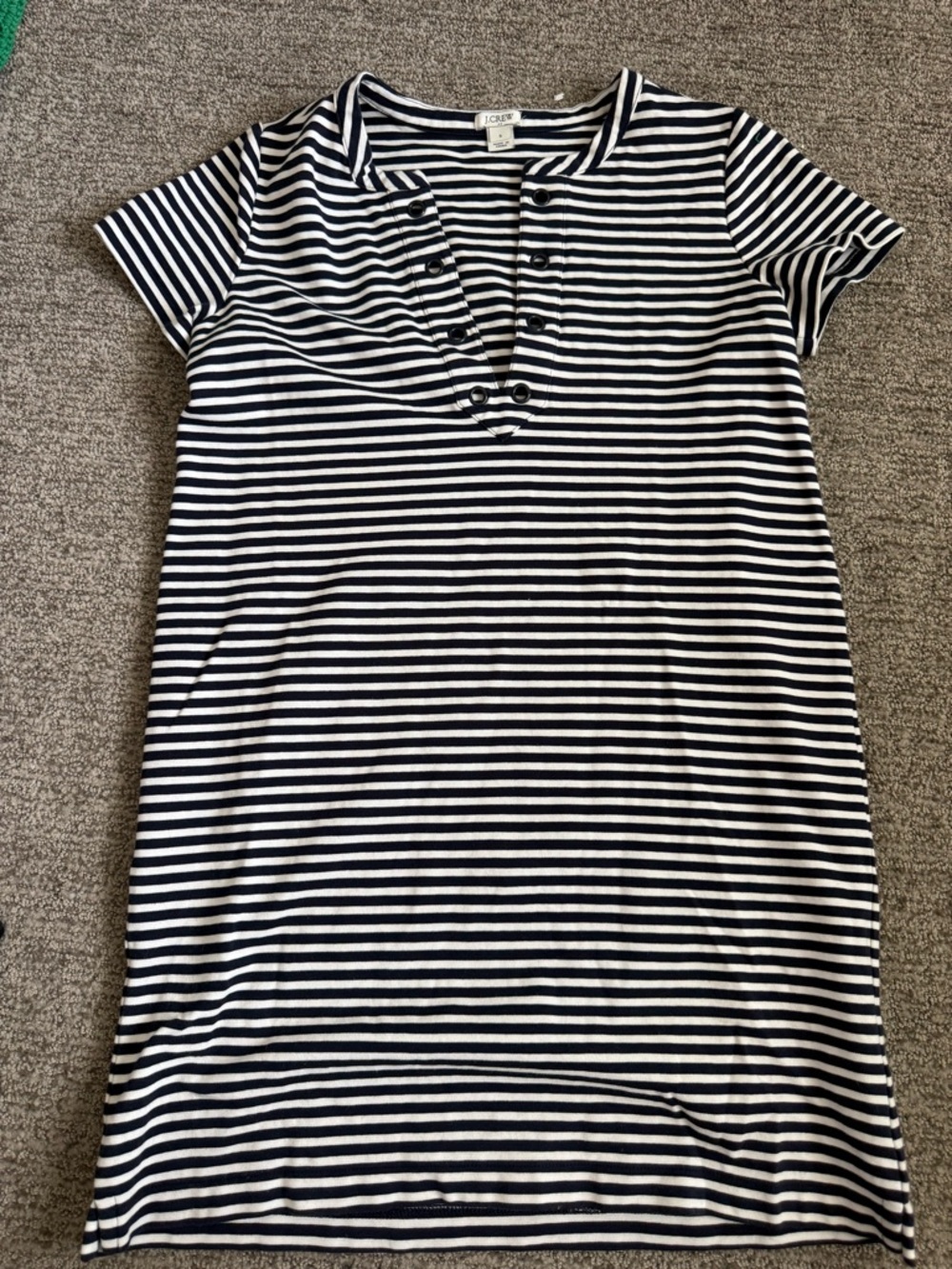 J. Crew Navy and White Striped Button-Front Tee Dress